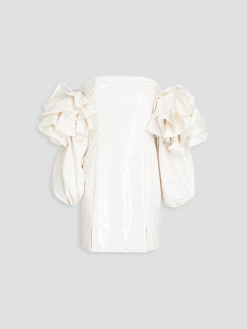 ROTATE Bethany off-the-shoulder ruffled vinyl mini dress