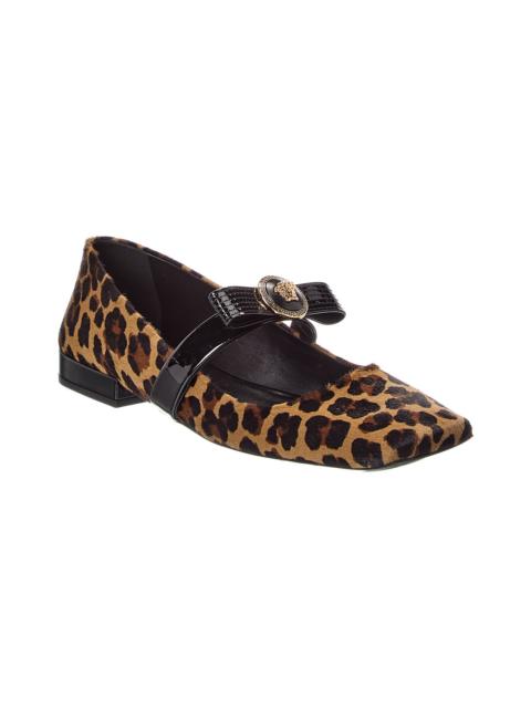 VERSACE Versace Ribbon Haircalf & Patent Ballerina Flat