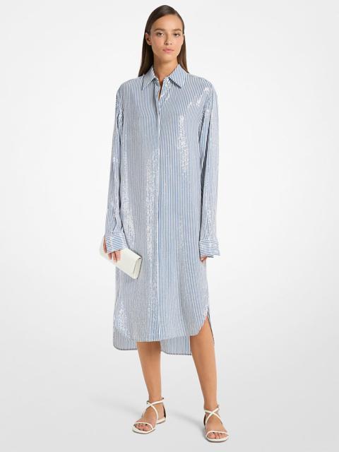 MICHAEL KORS COLLECTION Sequined Stripe Crepe De Chine Shirtdress