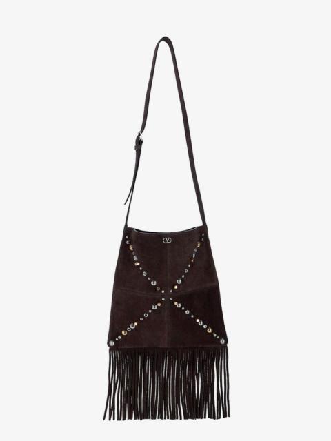 Valentino Valentino Garavani Suede Shoulder Bag With Fringes And Metal Details