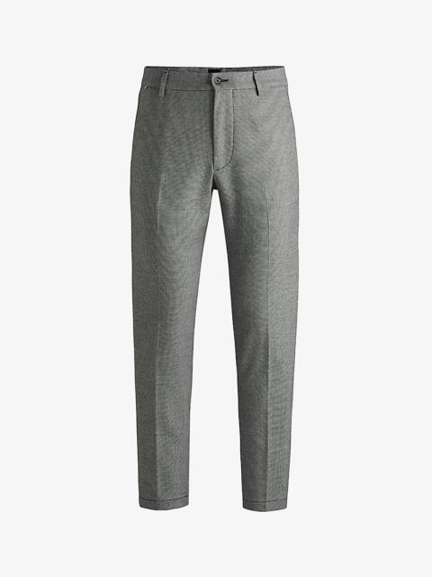 Micro-check tapered-leg regular-fit stretch woven-blend trousers