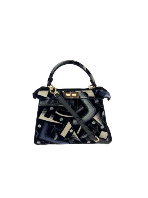 FENDI Fendi Peekaboo I see u Medium Printed Velvet Black Blue Satchel Shoulder Bag