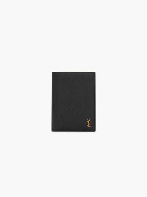 SAINT LAURENT TINY CASSANDRE CREDIT CARD WALLET IN GRAINED LEATHER