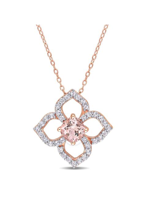 Other Designers AMOUR 2 CT TGW Morganite and White Topaz Floral Pendant with Chain In Rose Plated Sterling Silver