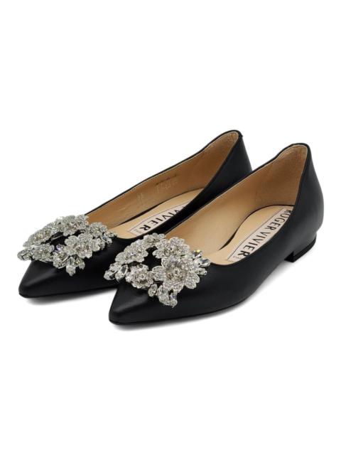 Roger Vivier Roger Vivier Flower Strass Leather Ballet Flats in Black 35