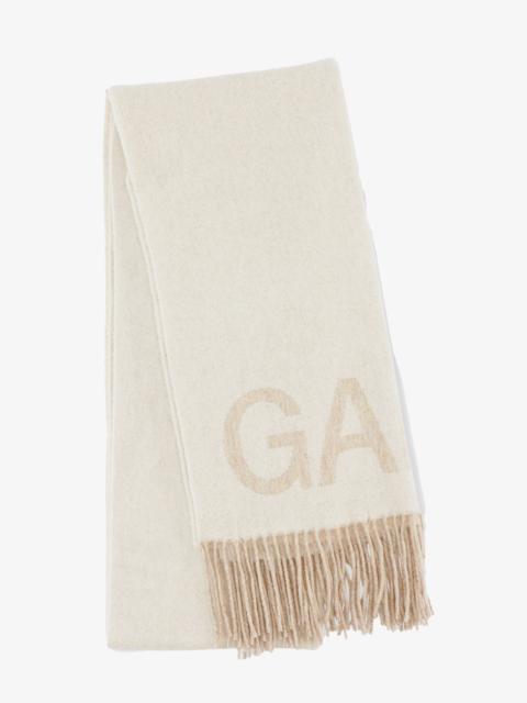 GANNI WHITE FRINGED WOOL SCARF