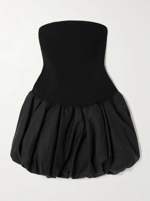 Pollie strapless stretch recycled-knit and linen-blend mini dress Black