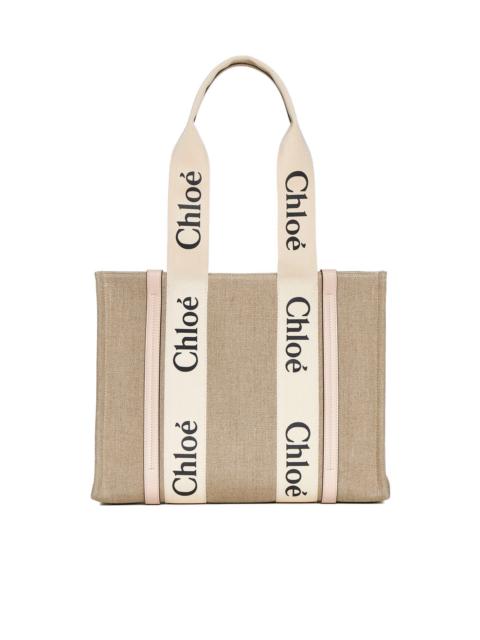 Chloé Woody medium linen tote bag