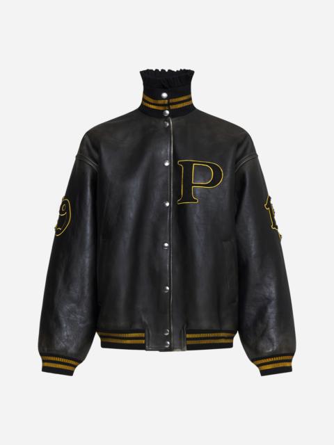 Patch leather bomber jacket