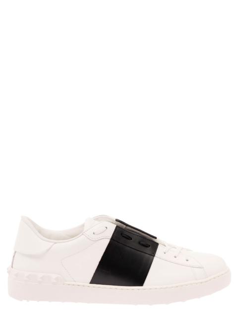 Valentino Valentino Garavani Men White 'Open' Low Sneakers With Contrast Band And Studs In Leather For Men