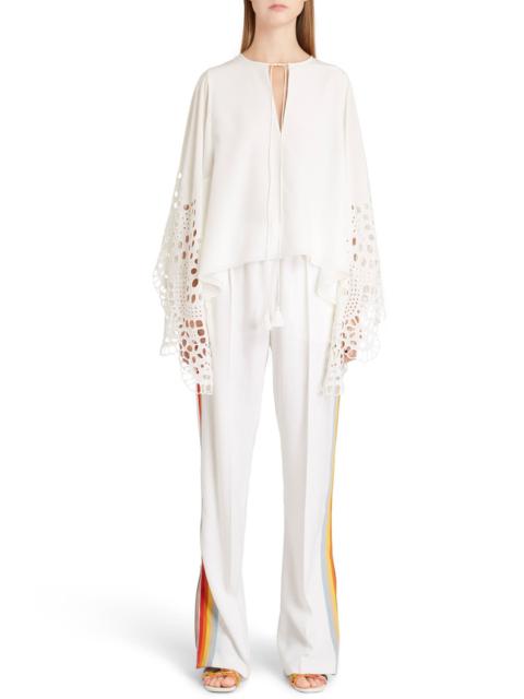 Chloé Broderie Anglaise Angel Sleeve Silk Blouse in Milk at Nordstrom