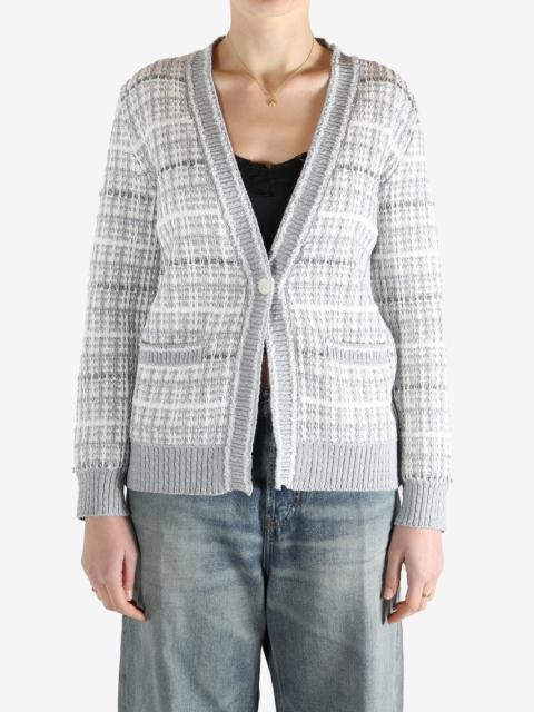 Thom Browne THOM BROWNE - Women All Over Tuck Stitch Tweed Elongated V Neck Cardigan