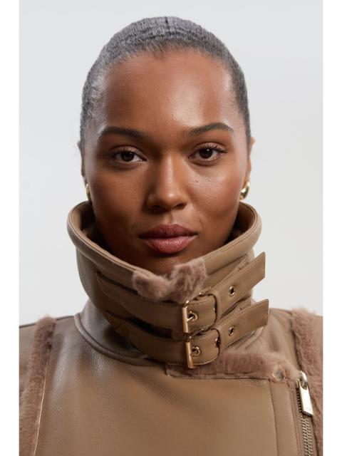 KAREN MILLEN Plus Size Faux Fur Buckle Detail Belted Biker Midi Coat