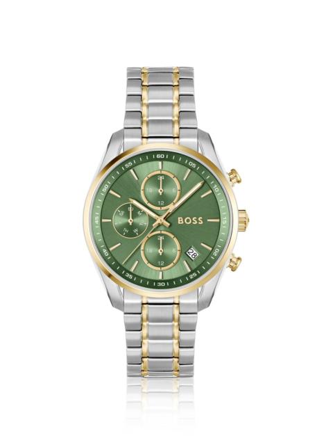 BOSS TWO-TONE WATCH WITH GREEN DIAL AND FIVE-LINK BRACELET