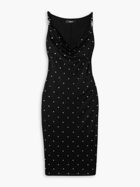VERSACE Embellished draped jersey midi dress