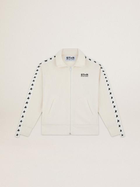Golden Goose Women’s white zipped sweatshirt with white strip and black stars