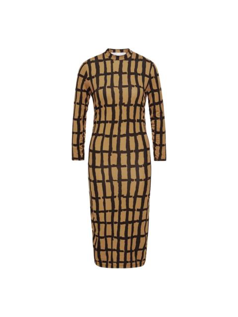 grid-print midi dress