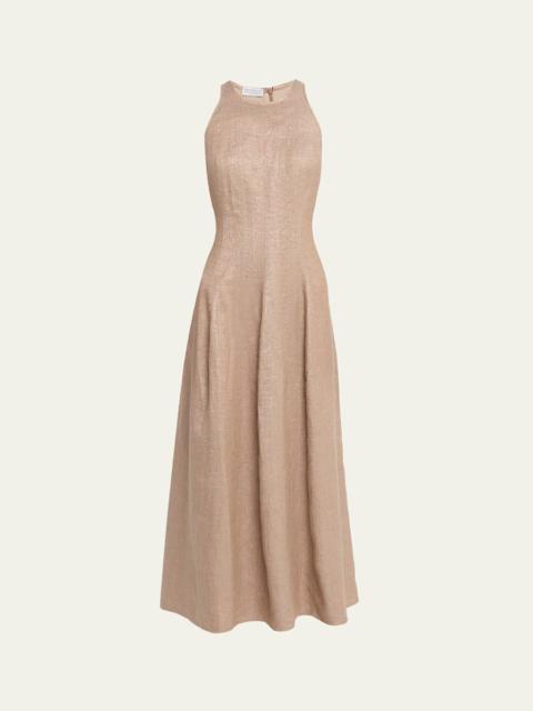 Brunello Cucinelli Metallic Linen Sleeveless Ankle Dress