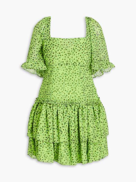 GANNI Tiered floral-print voile mini dress