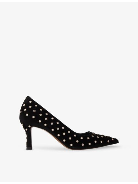 maje Rhinestone-Embellished Heeled Leather Pumps