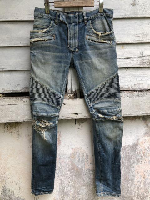 Balmain Balmain Trashed Distressed Ripped Biker Jean