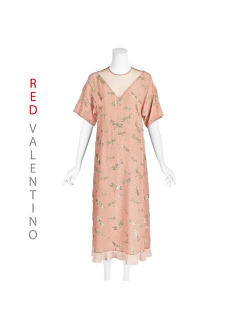 REDValentino Oversized Pink Silk Tent Dress w/Gold Dragonflys