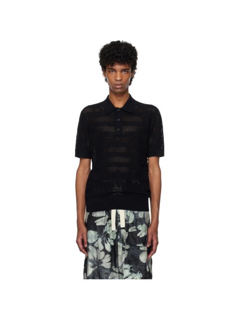 Dries Van Noten Navy Open-Knit Polo