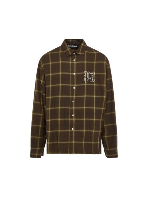 Palm Angels Monogram Check Shirt in Brown