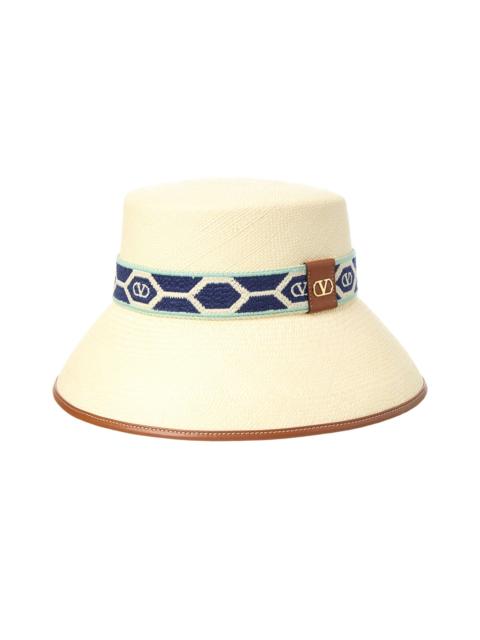 Valentino Valentino Antibes Logo Plaque Leather-Trim Bucket Hat