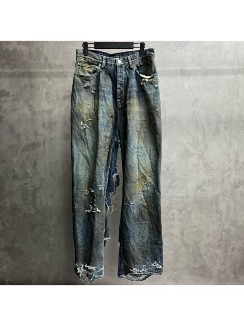 BALENCIAGA Balenciaga Blue Washed, Distressed, Ripped, and Frayed-Hem Jeans