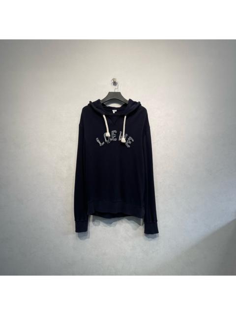 Loewe Loewe distressed logo and fringe print hooded sweatshirt