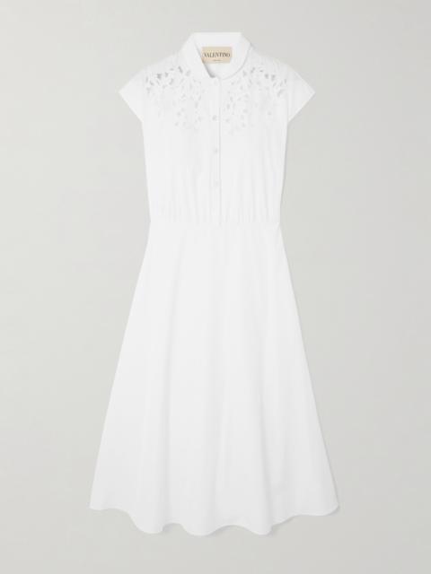 Valentino Broderie Anglaise-trimmed Cotton-poplin Midi Dress