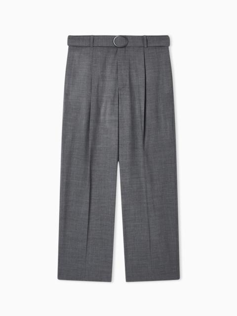 EMPORIO ARMANI TROUSERS WITH PLEATS AND BELT IN STRETCH WOOL CANVAS