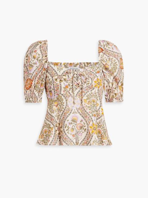 DEREK LAM 10 CROSBY Melanie shirred printed linen-blend top