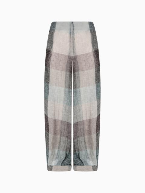 GIORGIO ARMANI WIDE-LEG TROUSERS IN CHECKED BRUSHED LINEN