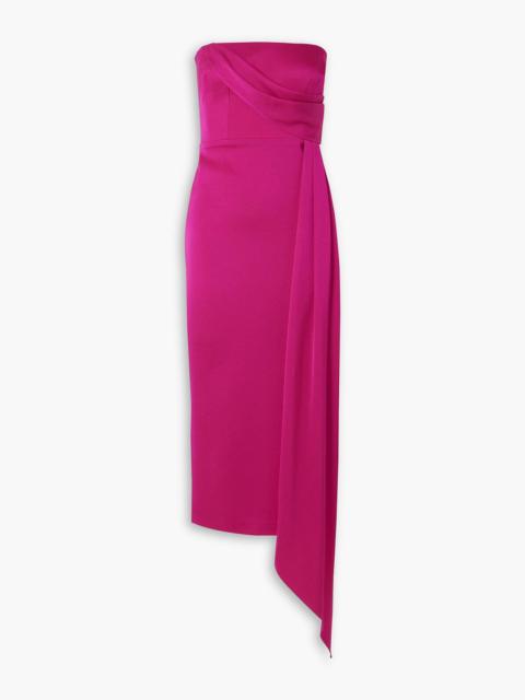 ALEX PERRY Strapless draped satin-crepe midi dress