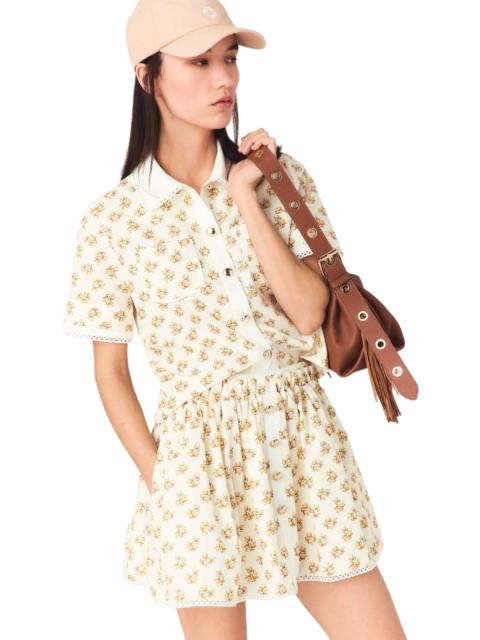 maje maje Patterned shirt with croquet trim in Yellow Small Flowers Print at Nordstrom