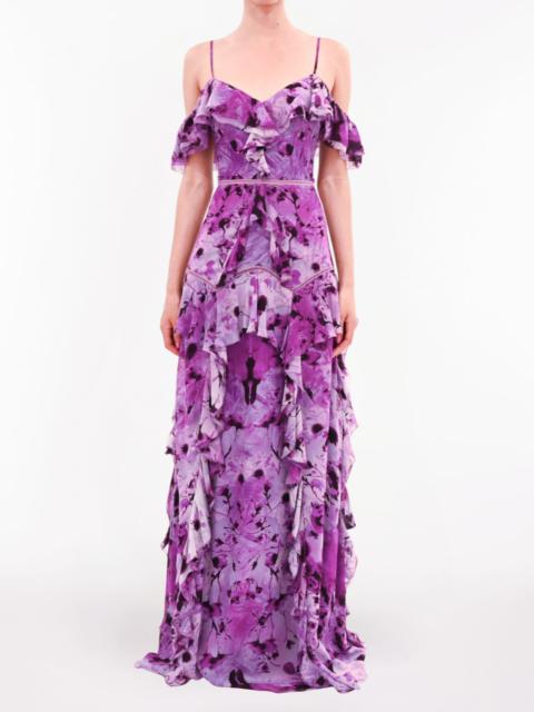 Marchesa PRINTED GEORGETTE OFF-SHOULDER GOWN