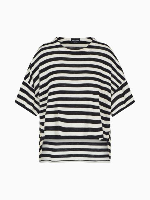 GIORGIO ARMANI STRIPED VIRGIN WOOL CROPPED T-SHIRT