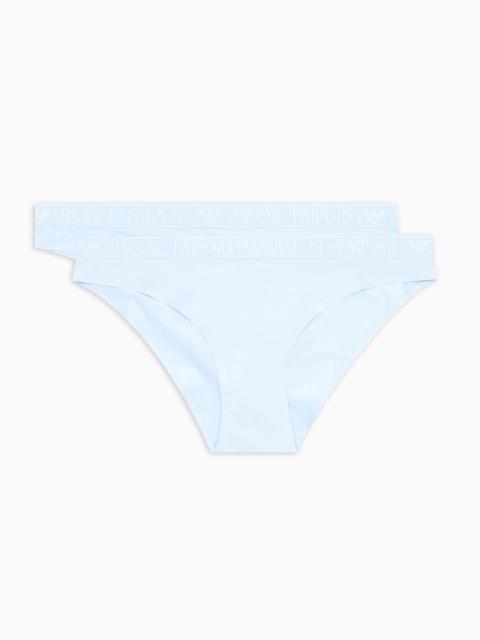 EMPORIO ARMANI TWO-PACK OF ASV ICONIC RECYCLED-MICROFIBRE BRIEFS WITH LOGO WAISTBAND