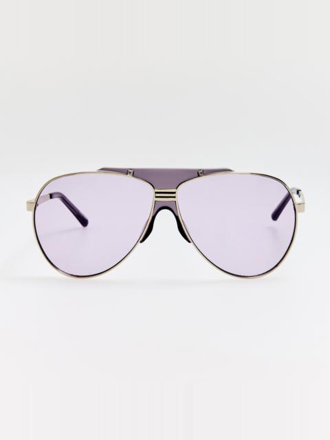 LINDA FARROW Amelia Sunglasses in Silver and Purple