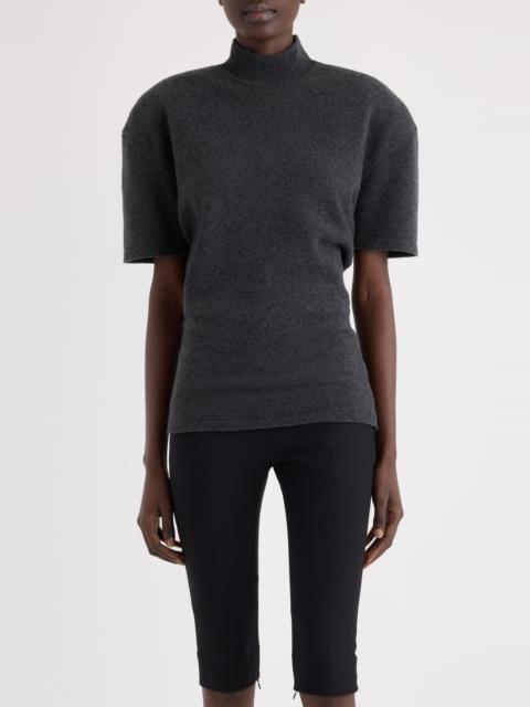 JACQUEMUS Jacquemus La Maille Castagna Short Sleeve Merino Wool & Cashmere Sweater in Dark Grey at Nordstrom