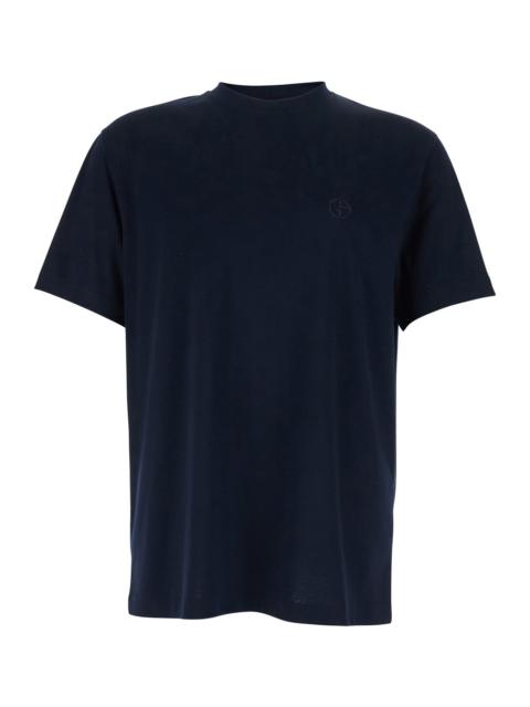 GIORGIO ARMANI Giorgio Armani Men Blue Crew Neck T-Shirt With Raised Collar In Cotton For Men