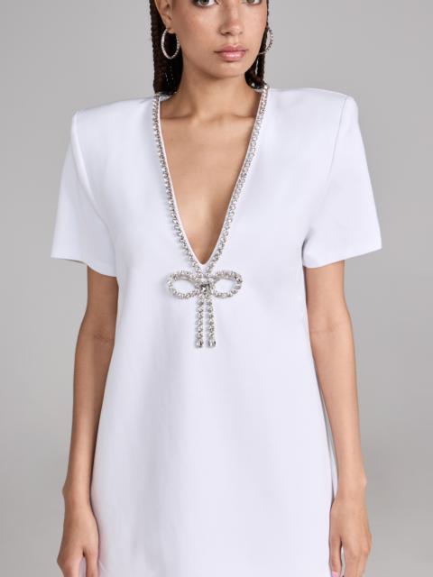 AREA Crystal Bow V Neck T-Shirt Dress