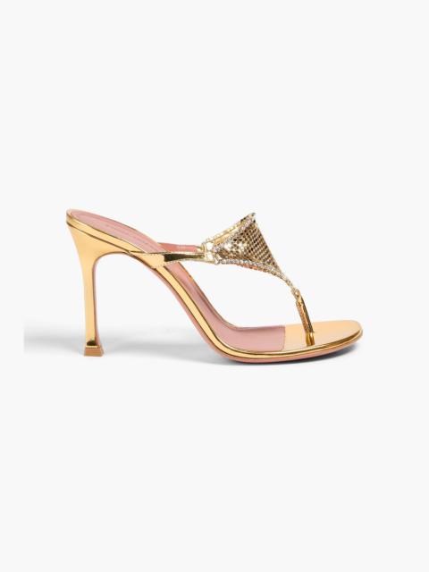 Amina Muaddi Cameron metallic leather and chainmail mules