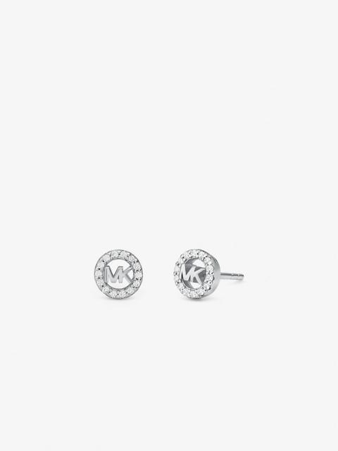 MICHAEL KORS Fulton Precious-Metal Plated Sterling Silver Pavé Logo Charm Stud Earrings