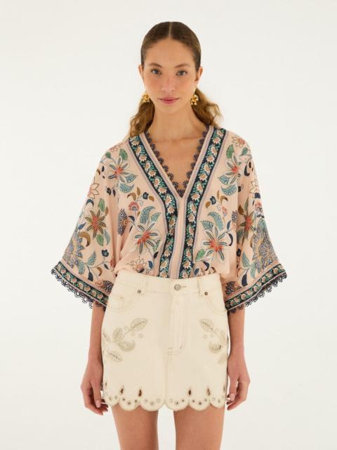 FARM RIO Off-White Canva Scallop Richelieu Skirt