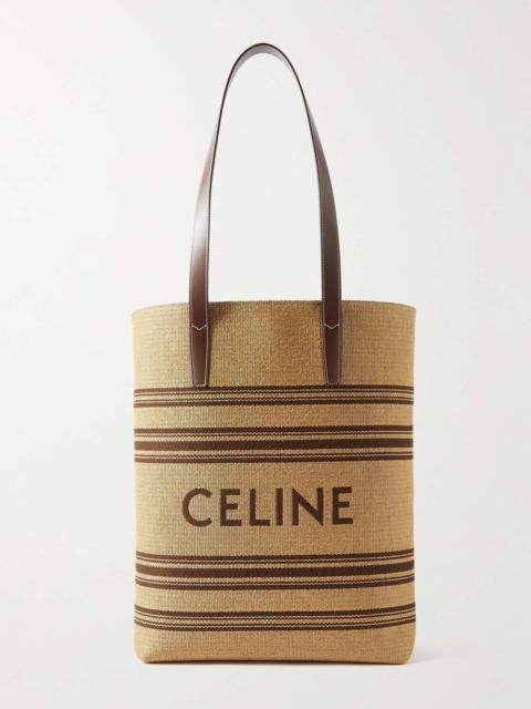 Striped Logo-Embroidered Leather-Trimmed Raffia Tote