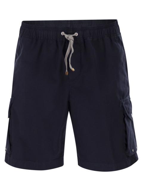 Brunello Cucinelli Brunello Cucinelli Men Bermuda Shorts In Garment-Dyed Cotton Gabardine With Drawstring And Double Da