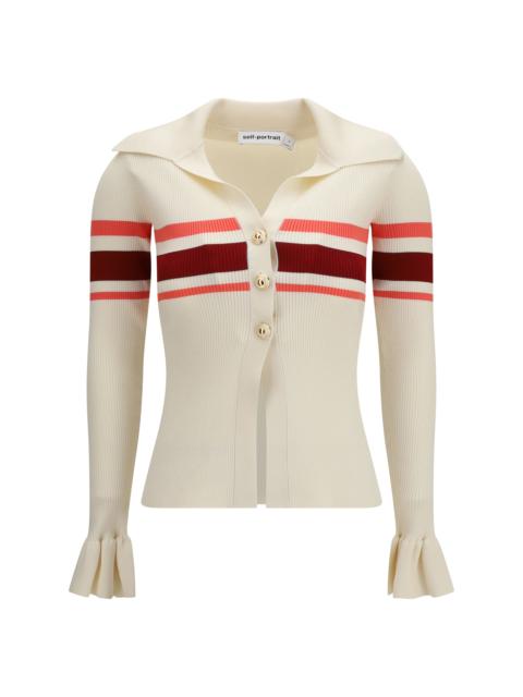 self-portrait Self-portrait Striped Viscose Knit Button Top